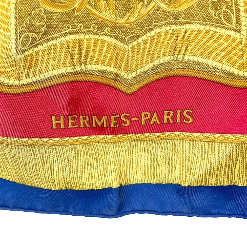 Hermes Paris Poste‎ et Cavalerie Silk Scarf Royal Blue Red Gold 35